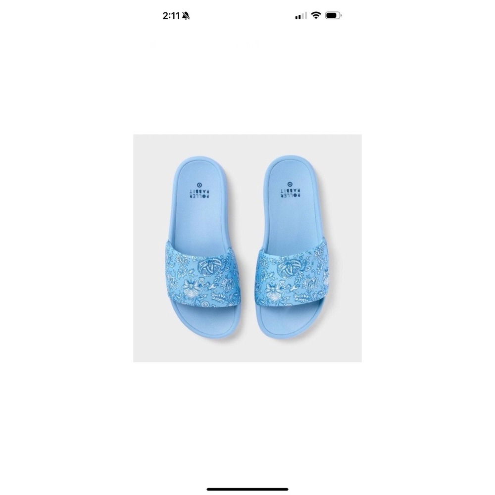 Roller Rabbit x Target Adult Floral Vines Slide Sandals in blue Size 9-10 NWT
